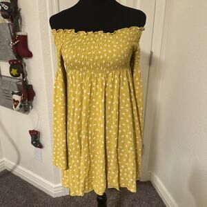 Vintage Vici Off The Shoulder Dress Womens Medium Bell Sleeve Yellow